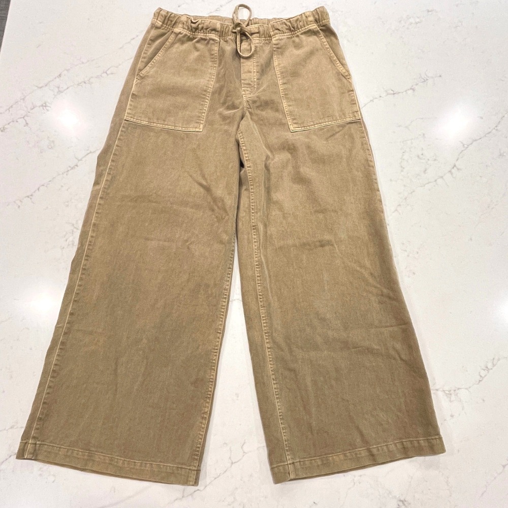 GAP EZ Waist Pull On Tan Brown Women Large Brown Cotton Ultra Wide Leg Pants
